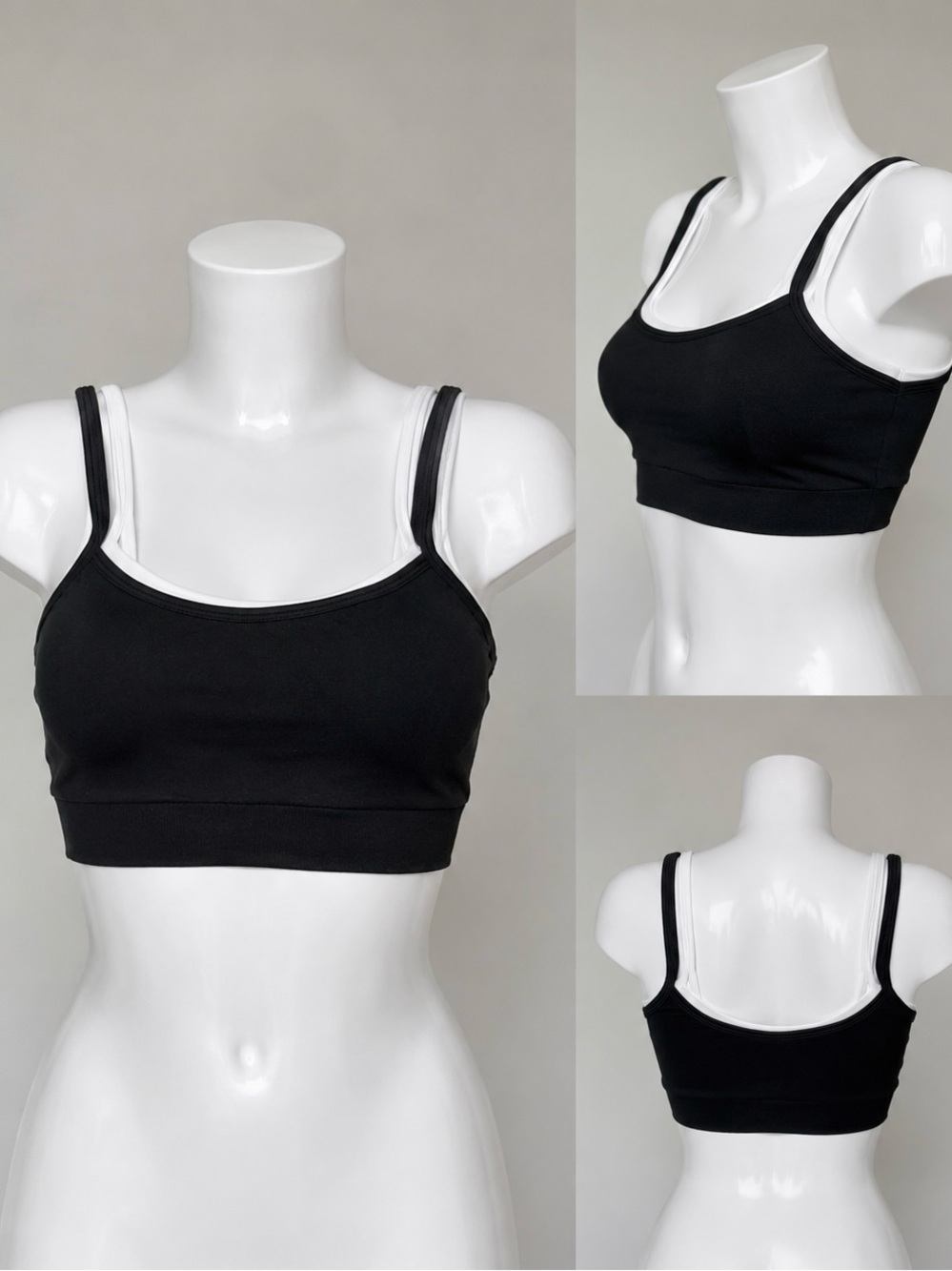 Double-Strap Scoop Neck Crop Bralette - Black